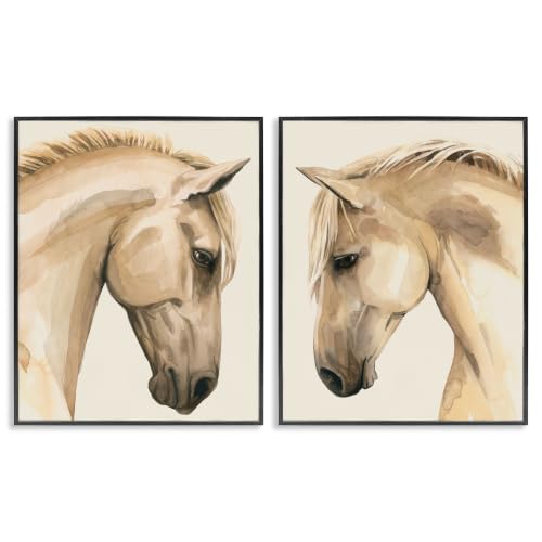 'Stoic Farm Horse Portrait'| 2pc Framed Giclee Art Set 2