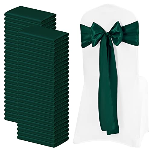 FXKS 72 PCS Forest Green Satin Chair Sashes,Bows Sashes Universal Chair Covers,Reusable Chair Cover Back Tie Supplies for Wedding Reception Events Banquets Home Kitchen Christmas(7 x 108 inch) by FXKS - Used condition - US$46.55