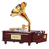 RONSSEN Spieluhr Grammophon Spieluhr Heimdekoration Handwerk Ornamente Schubladenschalter platziert auf dem Desktop kreatives Geburtstagsgeschenk (braun) Caja Musical