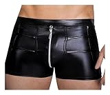 NOIR HANDMADE, H006-3XL, Men - Kunstleder Shorts mit Zipper und Ziernähten, schwarz