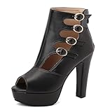 Genérico Botines De Tobillo Mujer Peep Toe Diseño Recorte Correa Hebilla Tacón Grueso Plataforma Cremallera Trasera Elegantes para Velada Fiesta Prom Ropa Club,Negro,47 EU