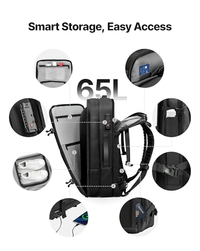 Image of VEVOR Vacuum Travel Backpack, 65L, Expandable Vacuum Seal Compression Travel Backpack with Pump, with TSA-Approved Lock, Airback Vacpack, Water-Resistant Carry-On Suitcase Luggage, for Business, Gray