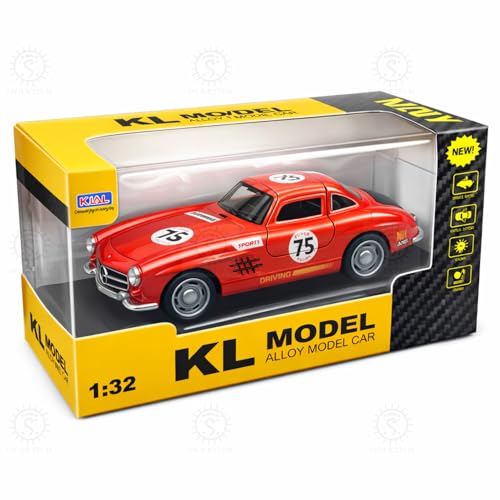 Image of SHAKTISM 1:36 Scale Die Cast Metal Classic Gullwing Sports Car Toy, Pull Back Alloy Model Car with Opening Doors, Light & Sound, Mini Collectible Vehicle for Kids and Collectors