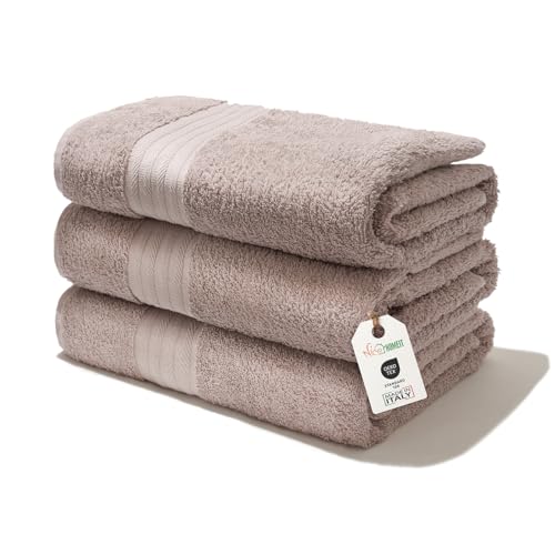 nice homeit - Set di 3 Asciugamani da Bagno Extra Morbidi, 100% Cotone Made in Italia, Alta Assorbenza e Asciugatura Rapida, Dimensioni 75 x 140 cm - Cipria