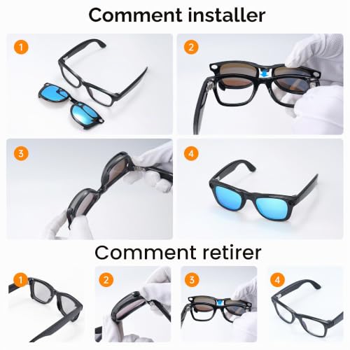 HiBloks Lot de 4 clips polarisés pour lunettes Ray-Ban Meta Wayfarer et Gen 2 (RW4008/RW4012 Large 53-22), monture noire mate pour lunettes intelligentes Rayban Meta Gen 2 (noir + vert + argent + bleu – vue 7