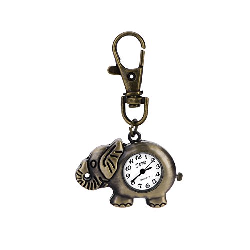 Preisvergleich Produktbild Dosige Taschenuhr Elefantenform Mechanisch Halskette Uhr mit Schlüsselanhänger Retro Quarz Ziffern Kettenuhr für Damen Herren Geburtstag Besten Wünsche Geschenk
