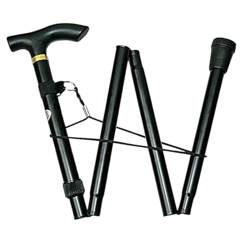 Bastone Pieghevole, Bastone da Passeggio Regolabile per Anziani e Adulti, Ausilio per la Mobilità per Uomo e Donna, Bastoncino da Viaggio Portatile con Cinturino da Polso (Nero)