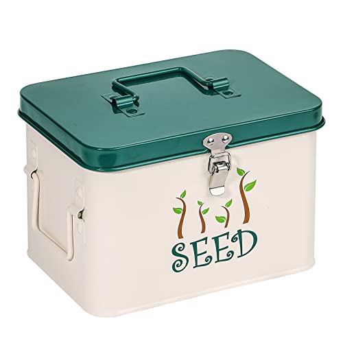 Seed Storage Box, Seed Organizer Tin with 2 Compartments, Steel Seed Packet Container with Lid, Side Handles and Latches by Kamehame - Used condition - CA$26.77