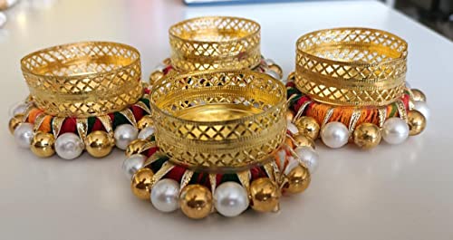 Iram Decorative Diya Tealight Candle Holder/Diwali Diya For Home Decoration Gota Patti Mix Colorful Flower Design Tealight Candle (Big Stone Style) #TOP4