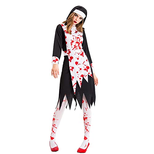 HDNCJFLEQ Costume de nonne de vampire zombie - Taille S à XL - Costume d'Halloween - Jeu de rôle - Pour nonne de zombie - Costume effrayant - Costume de vampire - Taille M Cover
