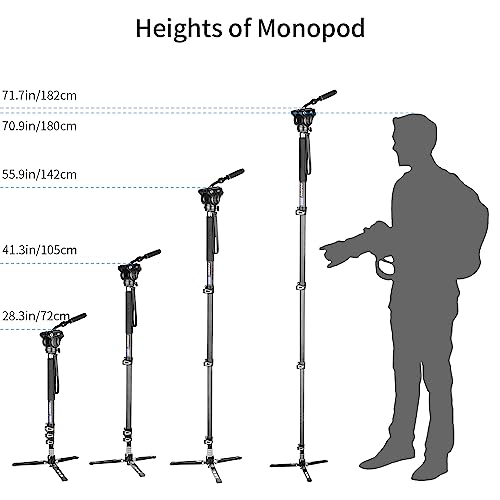 Monopod, INNOREL VM70CK Trípode Monopod 182cm para Video Profesional Cámara Telescópica de Fibra de Carbono liviano Monopod con Cabezal de Fluido y Base de Trípode de 3 Patas, Cargue hasta 6kg - imagen 5