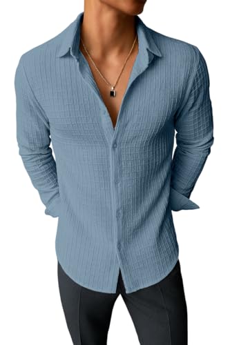 Image of Men's Casual Button Down Shirts Long Sleeve Linen Shirt Fashion Textured Beach Summer Shirts| Men Stylish Shirt | Men Fancy