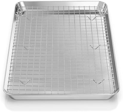 Fire More Jelly Roll Pan with Cooling Rack Set [ Baking Pan + Baking Rack], Stainless Steel Baking Sheet Tray with Wire Rack, Commercial Quality, Rust Proof & Nonstick, Size 15.94 x 12 x 1 Inch