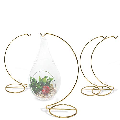 BANBERRY DESIGNS Gold Ornament Display Stands - Set of 4 Holders - 11 Inch Tall Smooth Brass Metal Christmas Ornament Holder - 8