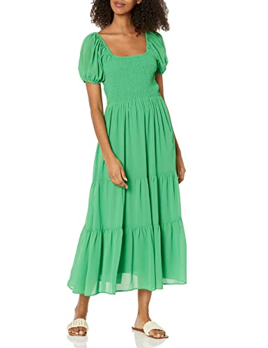 Moon River Women's Puff Sleeve Tiered Shirred Smock MIDI Dress, Green, XS  at Amazon Women's Clothing store