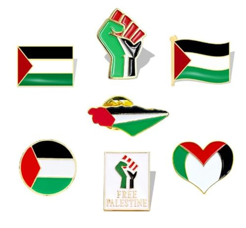 zhanghaoran 7 Pieces Palestine Flag Lapel Pin Set Palestinian Flag Pins Support Palestine Badge Hat Clothing Backpack