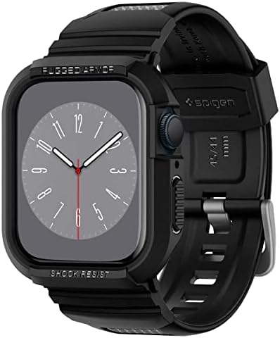 Spigen Rugged Armor Pro Compatible with Apple Watch Case with Band Series 8/7 (45mm) and Series SE2/6/SE/5/4 (44mm) - Black