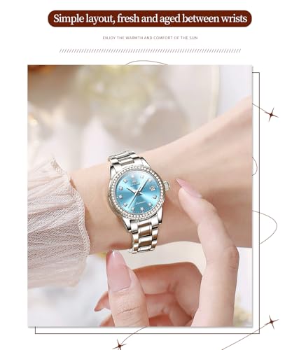 Image of OLEVS Womens Diamond Watches Automatic Mechanical Gold Luxury Dress Ladies Self Winding Original Stainless Steel Wrist Watch