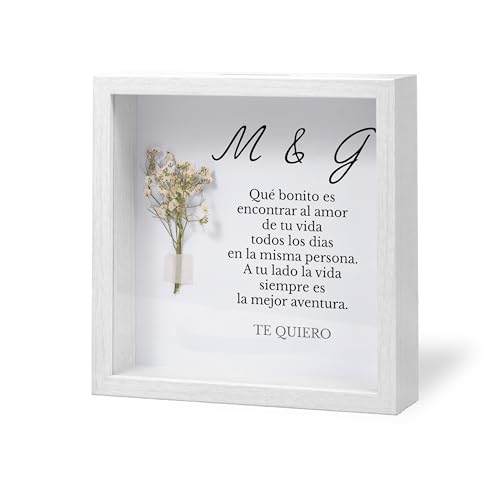 Made in Gift | Marco Personalizado con Ramo y Profundidad 21,5x21,5x4,5 cm | Incluye Foto y Texto | Regalo Original Cumpleaños, Día de la Madre, Comunión, Bautizo, Testigo de Bodas (Ocasiones)