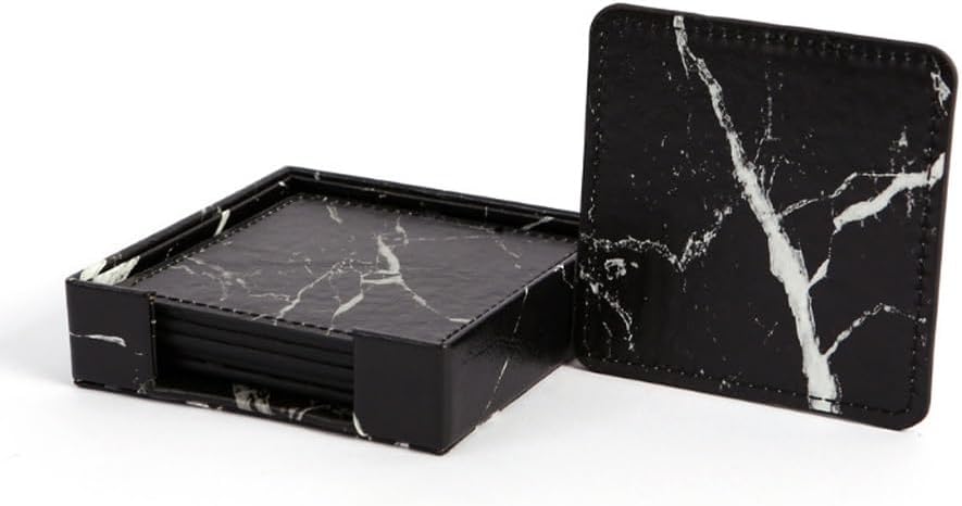 6 Leather Coasters Coffee Teacups Foot Drink Holder Table Kitchen Insulated and Waterproof(D)