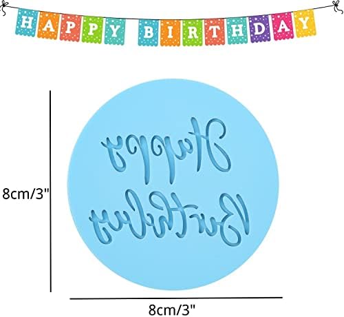 Crethink Happy Birthday Fondant Embosser 3D Design Cookie Stamp for Baking Cookies,Decorating Cake/Sugar Paste/Cupcake
