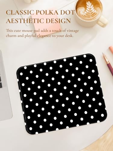 Image of Square Cute Dots Mouse Pad with Stitched Edge, Premium Waterproof Cloth Aesthetic Small Dot Mouse Mat, Non-Slip Rubber Base Funny Mousepad Desk Accessories,Dots Black White