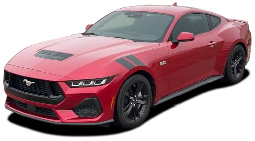 Original Pony Double BAR : Compatible with 2024-2026 Ford Mustang GT and Ecoboost Hood to Fender Decals Stripes Vinyl Graphics Kit (Fits GT Model as Shown) (112WP Satin Black – Dry Install)