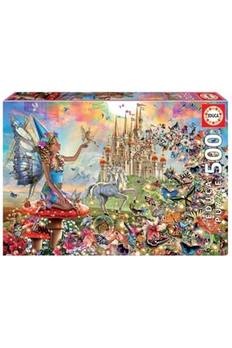 Educa - Puzzle de 500 Piezas para Adultos | Hadas y Mariposas. Incluye Pegamento Fix Puzzle. A...