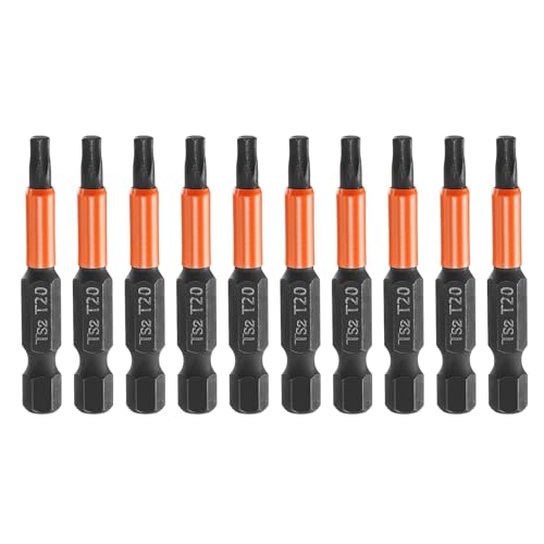 Image of sourcing map 10pcs T20 Torx Head Screwdriver Bit 2" (50mm) Long 1/4" Hex Shank Magnetic No Hole Tamper Proof 6 Point Star Screw Driver Drill Bits Phosphate S2 Steel Industrial Power Tools