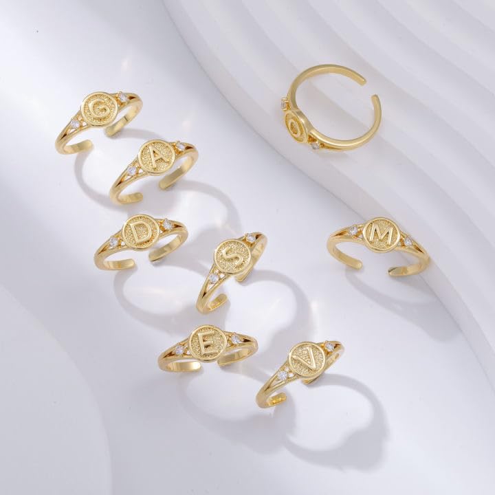 Kyerlyn Adjustable Letter Gold Rings for Women Non Tarnish Open Chunky 14K Gold Plated Stacking Cubic Zirconia Ring Trendy Statement Promise Wedding Bands Engagement for Gifts Jewelry4