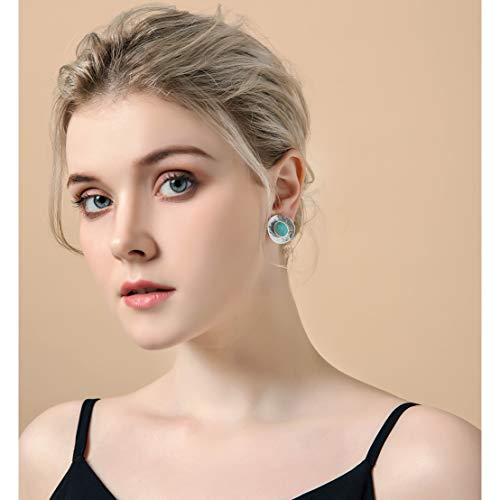 Silver Clip On Statement Earrings - Retro Big Geometric Circle Druzy Earrings Ear Drop for Non Pierced Ears Earring Bohemian Shell Stud Handmade Boho Bridal Earrings for Bride Bridesmaids Party Prom3