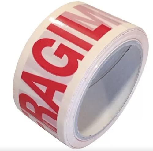 Genérico NETUZA - Cinta de embalaje de paquete de 48 mm x 50 m impresa MUY FRAGIL de bajo ruido, Cinta Muy Fragil