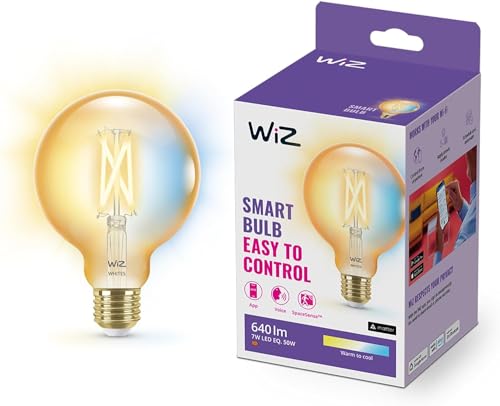 Wiz Lampadina Smart WiFi, Luce Bianca Dimmerabile, Filamento Ambrata, E27, 7W, Tecnologia SpaceSense, Controllo Vocale (Alexa, Apple HomeKit, Google Home)