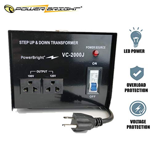 PowerBright 2000 Watts Japanese Voltage Transformers, Step Up and Down Japan Converter, Can be Used in 120 Volt and 100V Countries, Convert from 120V to 100V and 100V to 120V, Universal Outlet Socket - Thumbnail 4