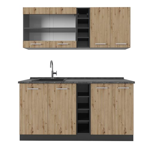 Vicco Singleküche R-Line, Artisan Eiche/Anthrazit, 160 cm, AP Anthrazit, zur individuellen Erweiterung mit zusätzlichen Modulen geeignet