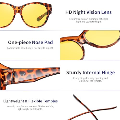 GEGURI Night Vision Driving Glasses Fit Over Glasses Women's Nighttime Eyewear Anti Glare Polarized with Yellow Lens — view 4