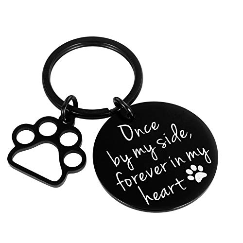 Loss of Pet Dog Memorial Keychain Gifts Remembrance Jewelry for Women Men Kids Boys Girls Pet Sympathy Gift Dog Cat Remembrance Family Once by My Side Passed Away Keepsake Black Key Ring Present
