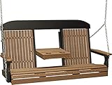 LuxCraft 5' Poly High Back Classic Porch Swing with Flip Down Center Console, Made with Recycled Plastics - Made in USA (Antique Mahogany & Black)