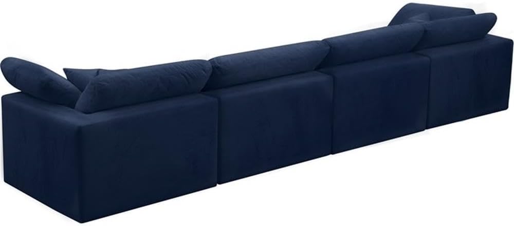 BOWERY HILL Contemporary Modular Sofa, 4-Piece Set, Soft Navy Velvet Upholstery, Cloud-Like Fiber-Filled Cushions, 142" W x 32" D x 35" H, Comfortable Seating for Living Room or Lounge Spaces