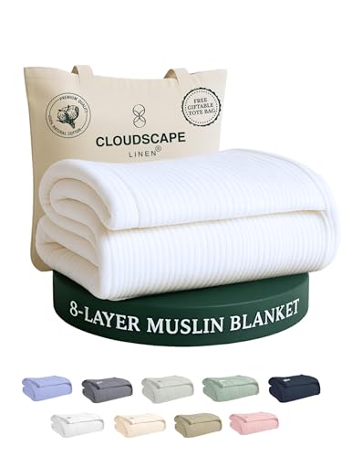 CLOUDSCAPE 8 Layer Muslin Blanket Queen Size for Adults - 100% Cotton Gauze Summer Blanket, 92