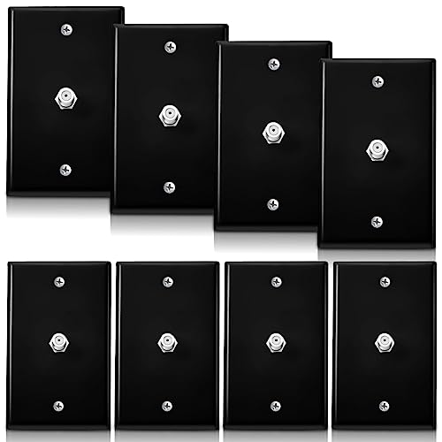 1-Port TV Cable Wall Plate F Connector Wall Plate Coax Wall Plate Video Wall Jack Single Gang Wall Plates (Black, 8 Pcs)