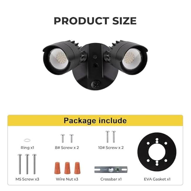 LED Flood Lights Outdoor, 34W 3500LM Dusk to Dawn Dual-Head Flooflight, IP65 Waterproof Exterior Security Lights, Wall Light for Ourside, Patio, Garage, Yard (Black) (1)