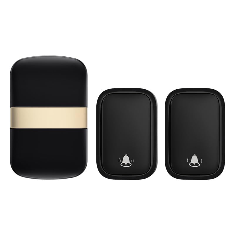 [Pas Besoin de Batterie Sonnette sans Fil Étanche Carillon électronique, Kit de Carillon avec LED Bleu, Enfichable Sonnette, 60 Mélodies, 5-Niveaux Volume avec Deux Bouton Emetteurs,Noir