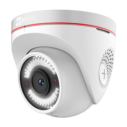 WLAN IP Überwachungskamera Dome Kamera 1080P, IP67 Wasserdicht für Außen und 30m-IR-Nachtsicht mit Alarmsirene ＆ Blitz, unterstützt 2-Wege-Audio und Benutzerdefinierte Alarmtöne EZVIZ C4W
