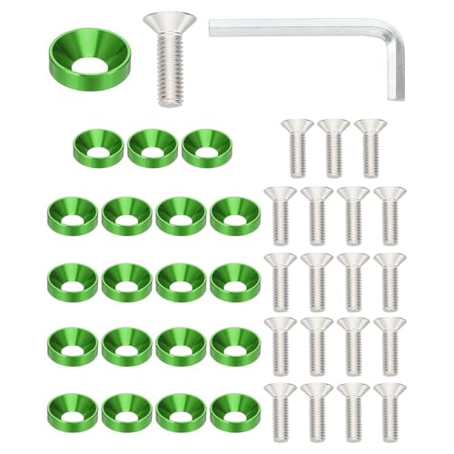 PATIKIL Kit de Rondelle Fraisée M6 Finition, 40 Ensemble en Alliage d'Aluminium pour Vis à Tête Plate pour Accessoires Mécaniques et Modèles DIY, Vert