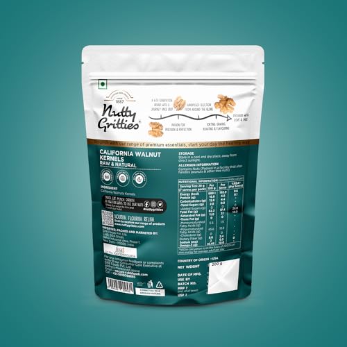 Image of Nutty Gritties California Walnut Kernels Without Shell 200g, for Morning Consumption Dry Fruit, Omega-3 Rich | Resealable Pouch