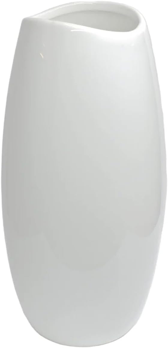 White Ceramic Vase 25cm Cylinder Styles Wedding Table Piece Centrepiece Flower Arranging Home Decor Shiny Gloss Glaze Ornament (White Shiny Vase)
