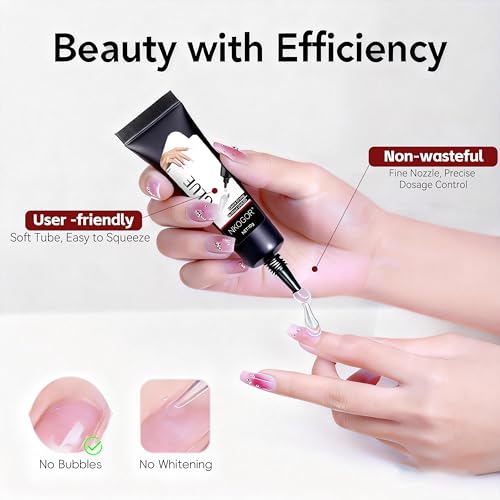 NKOGOR 2 Sets Quick Drying 10g Semi Solid Nail Glue with 10ml Remover for Press On Nails Tips No Need for UV Lamp Long Lasting Fake Acrylic Nails Glue Gel
