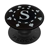 Monogrammed Letter S Initial Name Monogram Black Poker Chip PopSockets PopGrip: Ausziehbarer Sockel und Griff für Handys/Tablets mit Tauschbarem Top
