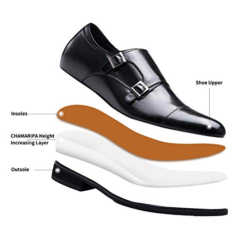 Chamaripa Men's Height Increasing Elevator Shoes Invisible Elevated Oxfords Leather Dress Shoes Cap-Toe Monk Strap 2.76 Inches Taller H81X92K071D 11 Us #TOP4